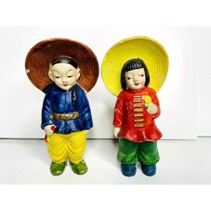 Lot of 2 Occupied Japan Adorable Asian Oriental Figurines Boy Girl 1945 1951